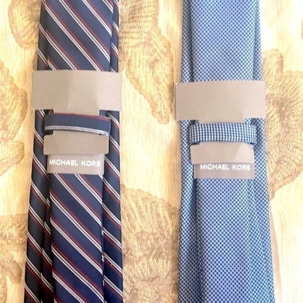 Brand New Michael Kors Set of 2 Ties Satin Sheen Stripes Blue Office Business